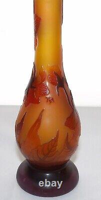 Emile Galle TIP orange Cameo Glass bud Vase w poppies Design Floral Art Nouveau