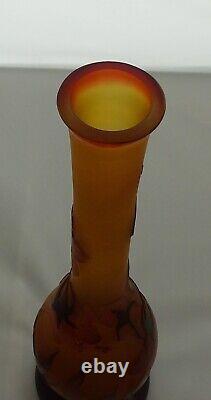 Emile Galle TIP orange Cameo Glass bud Vase w poppies Design Floral Art Nouveau