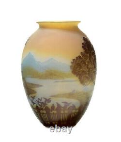 Emile Galle vase. Decorated with landscape. Authentic end 1800