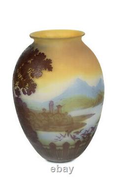 Emile Galle vase. Decorated with landscape. Authentic end 1800