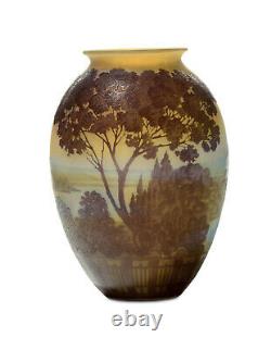 Emile Galle vase. Decorated with landscape. Authentic end 1800