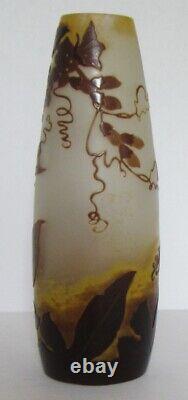 Emile Galléfrench Art Glass Cameo Vasefrosted Bkgndflowers & Vinessigned6