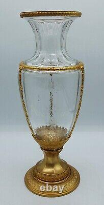 Empire French Baccarat Crystal Baluster Shape Vase Ormolu Bronze Mounts Louis XV