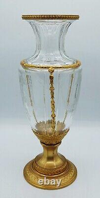 Empire French Baccarat Crystal Baluster Shape Vase Ormolu Bronze Mounts Louis XV