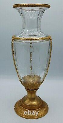 Empire French Baccarat Crystal Baluster Shape Vase Ormolu Bronze Mounts Louis XV