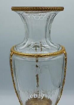 Empire French Baccarat Crystal Baluster Shape Vase Ormolu Bronze Mounts Louis XV