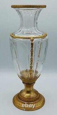 Empire French Baccarat Crystal Baluster Shape Vase Ormolu Bronze Mounts Louis XV