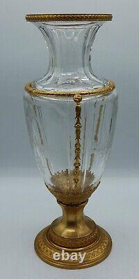 Empire French Baccarat Crystal Baluster Shape Vase Ormolu Bronze Mounts Louis XV