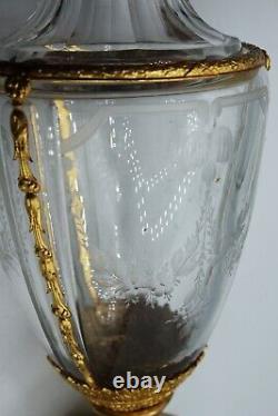 Empire French Baccarat Crystal Baluster Shape Vase Ormolu Bronze Mounts Louis XV