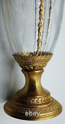 Empire French Baccarat Crystal Baluster Shape Vase Ormolu Bronze Mounts Louis XV