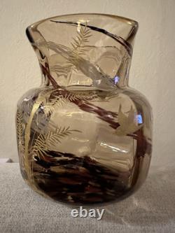 Ernest-Baptiste Leveille French Art Nouveau Japonisme Smokey Glass Gilt Vase WOW