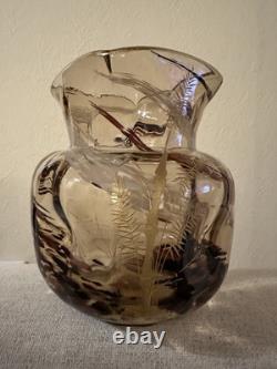 Ernest-Baptiste Leveille French Art Nouveau Japonisme Smokey Glass Gilt Vase WOW