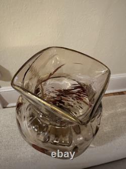 Ernest-Baptiste Leveille French Art Nouveau Japonisme Smokey Glass Gilt Vase WOW