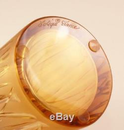 Estate Signed Lalique Glass Crystal Nouvelle Lune Ambre Amber Tone Vase