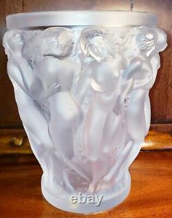Excellent Condition! Lalique Bacchantes Clear Nudes Sculpture Vase Signed 9 5/8
