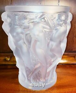 Excellent Condition! Lalique Bacchantes Clear Nudes Sculpture Vase Signed 9 5/8