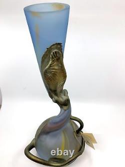 Exceptional French Glass Paste & Bronze Vase Art Nouveau Artist Signed Rare OOAK