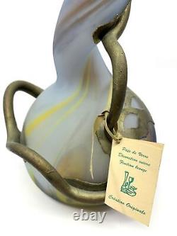 Exceptional French Glass Paste & Bronze Vase Art Nouveau Artist Signed Rare OOAK