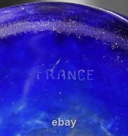 FRENCH ART DECO Le Verre Francais Myrtilles Vase Blue Glass Cameo Signed Charder