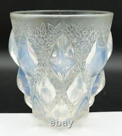 FRENCH ART DECO Opalescent Glass Vase Rampillon Signed by Rene Lalique France