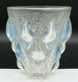 FRENCH ART DECO Opalescent Glass Vase Rampillon Signed by Rene Lalique France