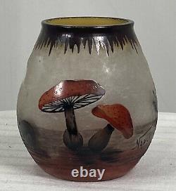FRENCH CAMEO ART GLASS Signed NANCEA Mushrooms and Snails