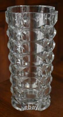 Fabulous Mid-century Modern French Geometric Design Tall Glass Flower Vase Signd