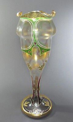 Fantastic Antique Art Nouveau Monumental Enameled Vase MONT JOYE HARRACH 18 T
