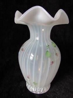 Fenton #3082 FT French Opalescent Cottage Roses Ribbed Optic Vase
