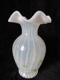Fenton #3082 FT French Opalescent Cottage Roses Ribbed Optic Vase