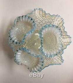 Fenton 3-Horn Epergne Diamond Lace Aqua Blue Crest French Opalescent Large