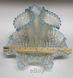 Fenton 3-Horn Epergne Diamond Lace Aqua Blue Crest French Opalescent Large