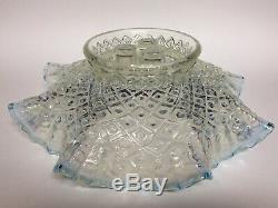 Fenton 3-Horn Epergne Diamond Lace Aqua Blue Crest French Opalescent Large