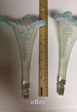 Fenton 3-Horn Epergne Diamond Lace Aqua Blue Crest French Opalescent Large