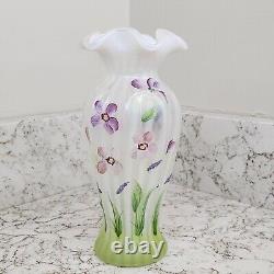 Fenton Art Glass French Opalescent Painted Vase Signed Susan K Fenton with Sticker