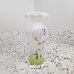 Fenton Art Glass French Opalescent Painted Vase Signed Susan K Fenton with Sticker