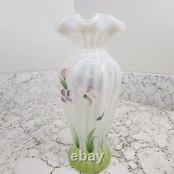 Fenton Art Glass French Opalescent Painted Vase Signed Susan K Fenton with Sticker