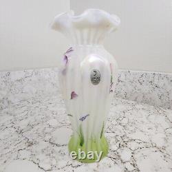 Fenton Art Glass French Opalescent Painted Vase Signed Susan K Fenton with Sticker