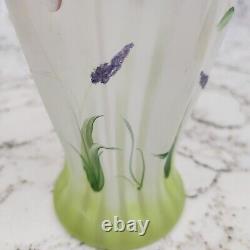 Fenton Art Glass French Opalescent Painted Vase Signed Susan K Fenton with Sticker