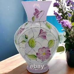 Fenton Art Glass French Opalescent Stained Glass Floral QVC Vase Hand Painted