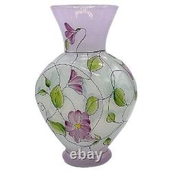 Fenton Art Glass French Opalescent Stained Glass Floral QVC Vase Hand Painted