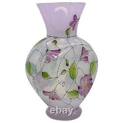 Fenton Art Glass French Opalescent Stained Glass Floral QVC Vase Hand Painted