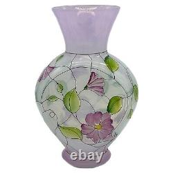 Fenton Art Glass French Opalescent Stained Glass Floral QVC Vase Hand Painted