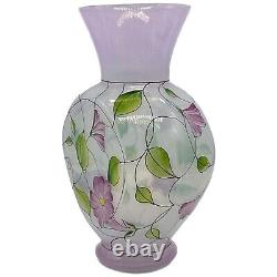 Fenton Art Glass French Opalescent Stained Glass Floral QVC Vase Hand Painted