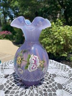 Fenton Art Glass French Opalescent Violet Lavender Vase With Hp/floral