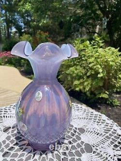 Fenton Art Glass French Opalescent Violet Lavender Vase With Hp/floral