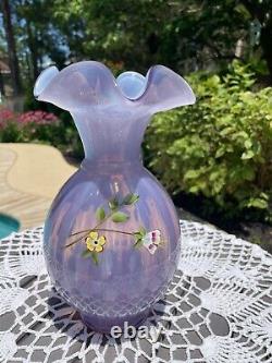 Fenton Art Glass French Opalescent Violet Lavender Vase With Hp/floral