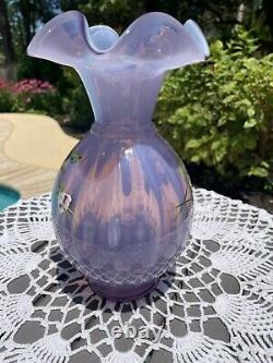 Fenton Art Glass French Opalescent Violet Lavender Vase With Hp/floral