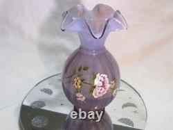 Fenton Art Glass French Opalescent Violet Lavender Vase With Hp/floral