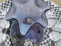 Fenton Art Glass French Opalescent Violet Lavender Vase With Hp/floral